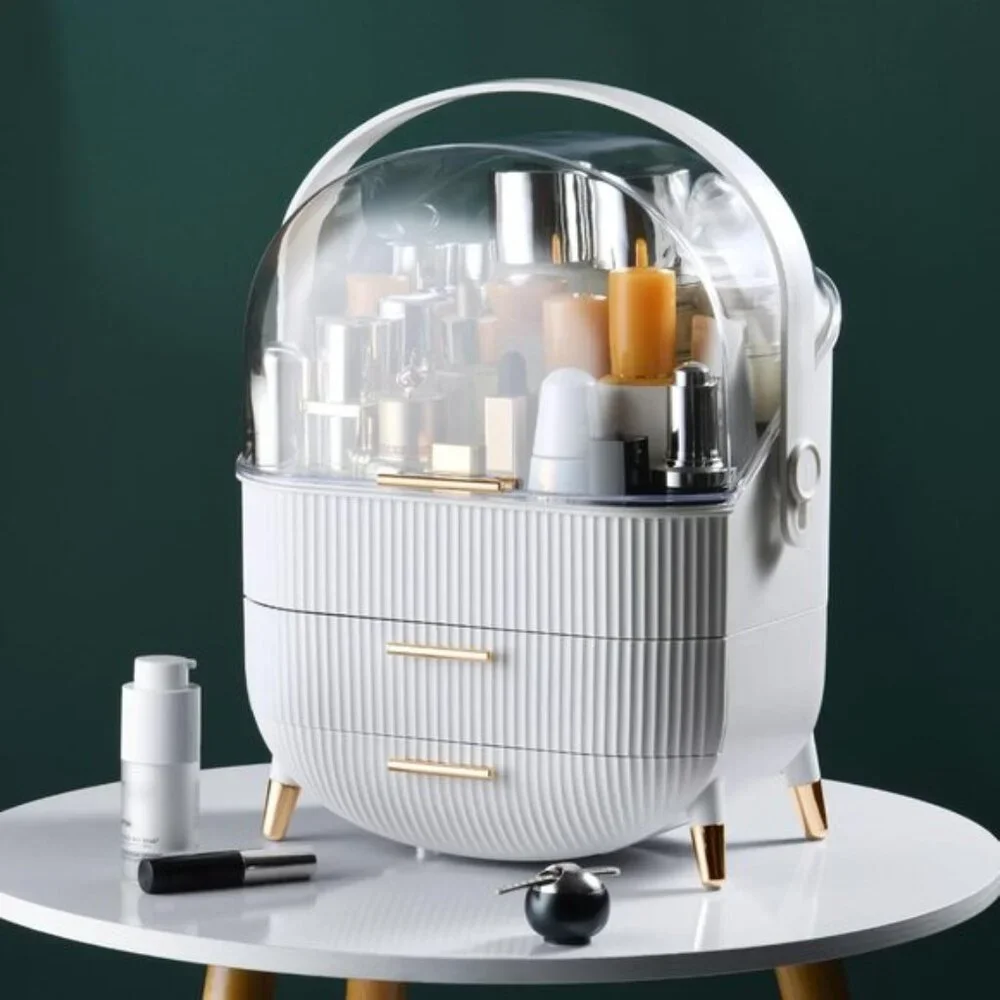 New Makeup Organizer with 2 Drawers, Skincare & Lipstick Storage Box in White